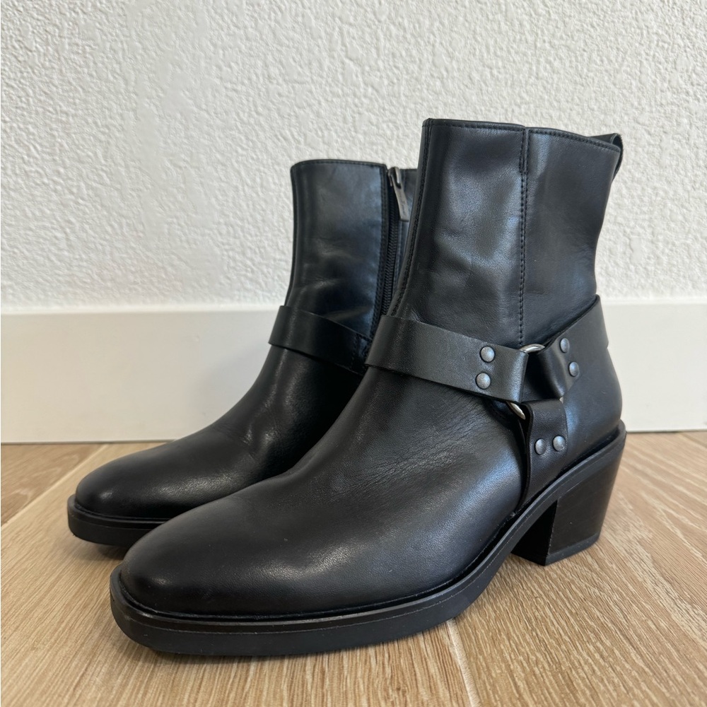 PAUL GREEN Black Leather Moto Booties US 7.5/UK 5